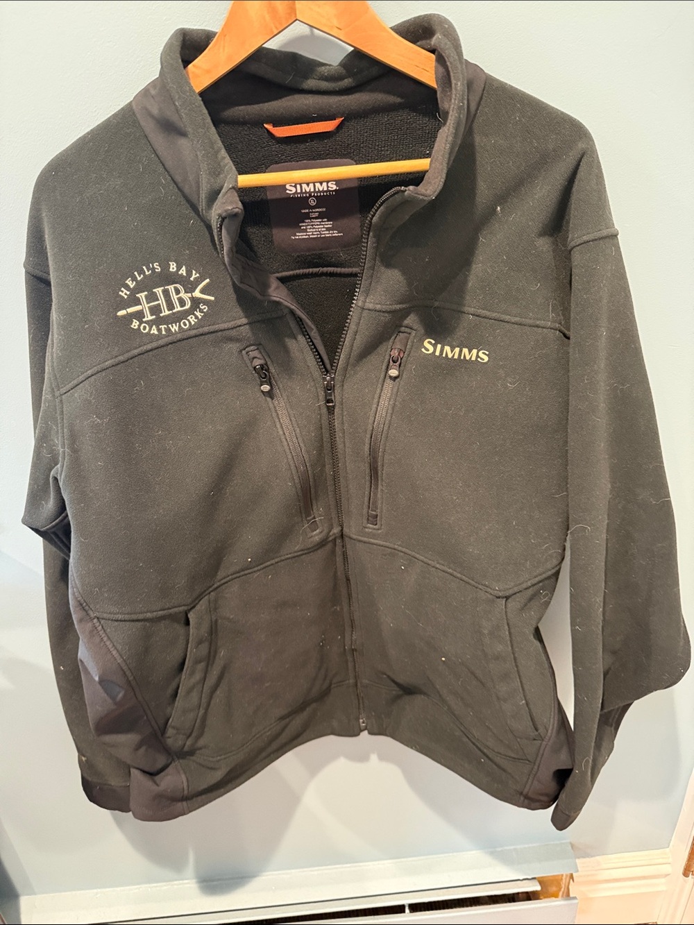 Simms Black Full-Zip Lightweight Jacket with Hell's Bay Boatworks Logo